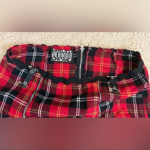 Vintage Y2K Serious La Red Plaid Bondage Maxi Skirts with Zipper Pleats SZ M - Picture 6 of 8
